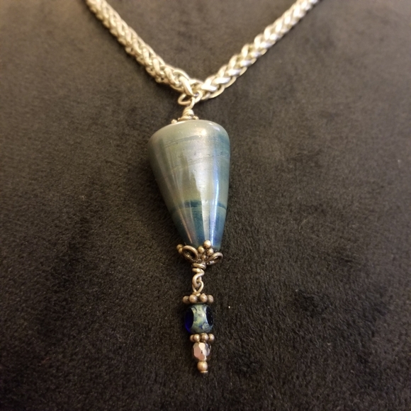 Stone Pendulum Pendant on Silver Wheat Chain - Picture 2 of 5